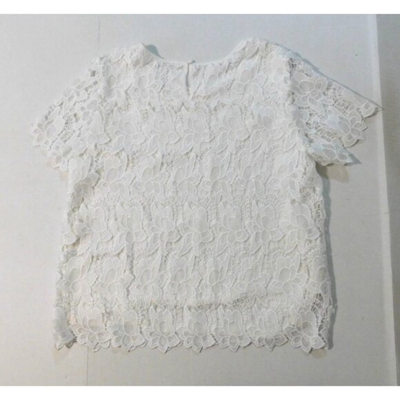 Philosophy Lace Overlay Top XL White Floral Short Sleeve Scoop Neck Lined - Picture 6 of 9
